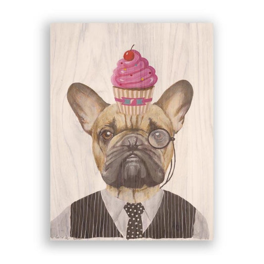 Picture of "French Bulldog with Cupcake" Wood Block Art Print