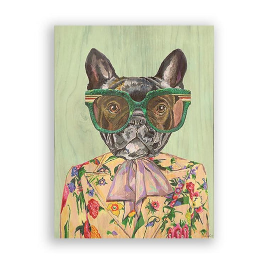 Picture of "Gucci Frenchie on Green" Wood Block Art Print