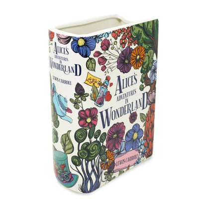 Book-shaped vase with "Alice's Adventures in Wonderland" design.