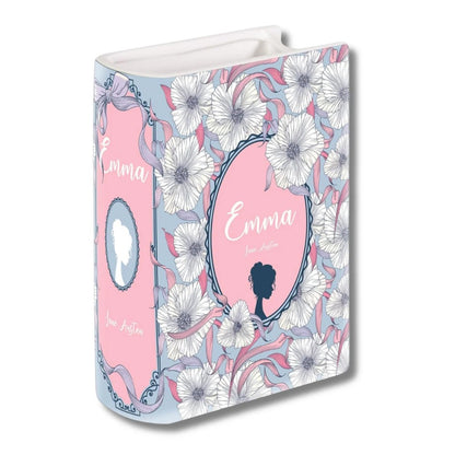 Floral "Emma" book cover with pink and blue accents.