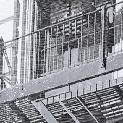 Black and white abstract urban structure with railings.