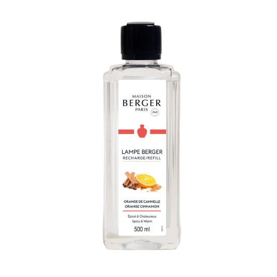 Maison Berger fragrance refill, orange cinnamon, 500 ml bottle.