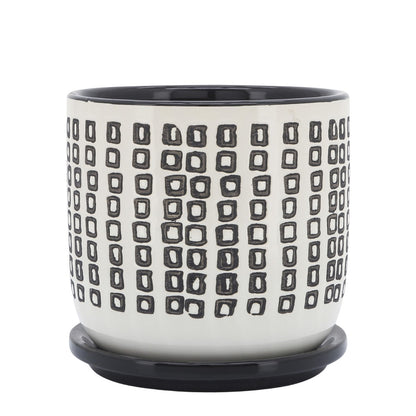 Picture of Planter and Saucer with Black Squares Pattern