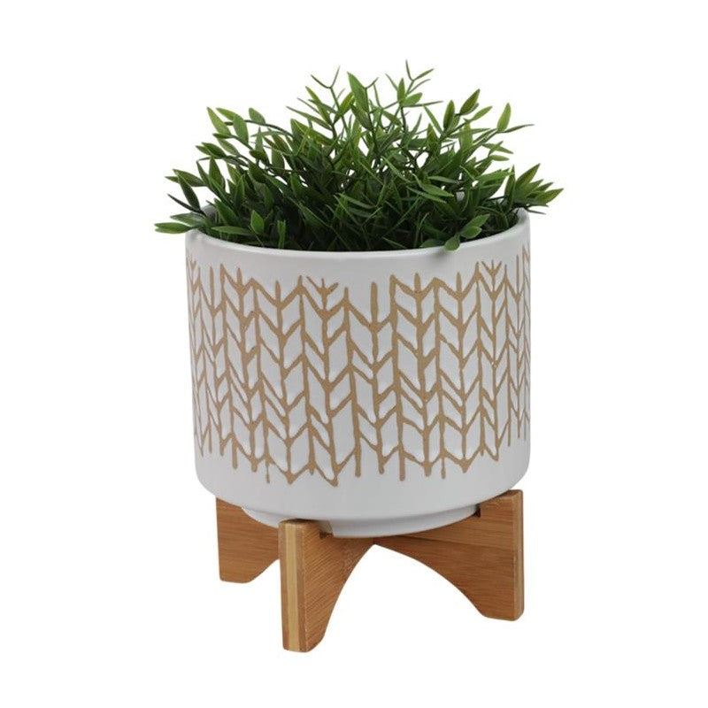 Picture of Chevron Beige Planter on Stand, Large