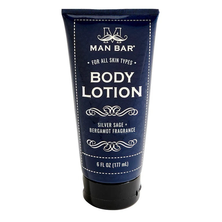 Blue tube of body lotion with silver sage and bergamot fragrance.