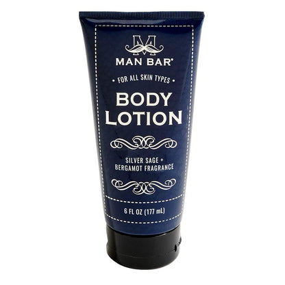Blue tube of body lotion with silver sage and bergamot fragrance.