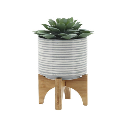 Picture of White and Gray Stripe Planter on Stand, Small