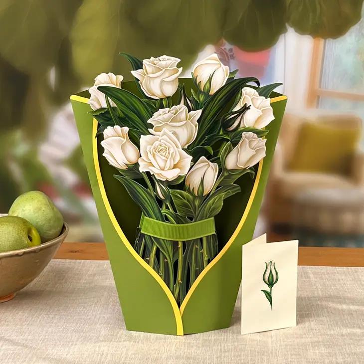 Picture of White Roses Pop-Up Bouquet Greeting Card