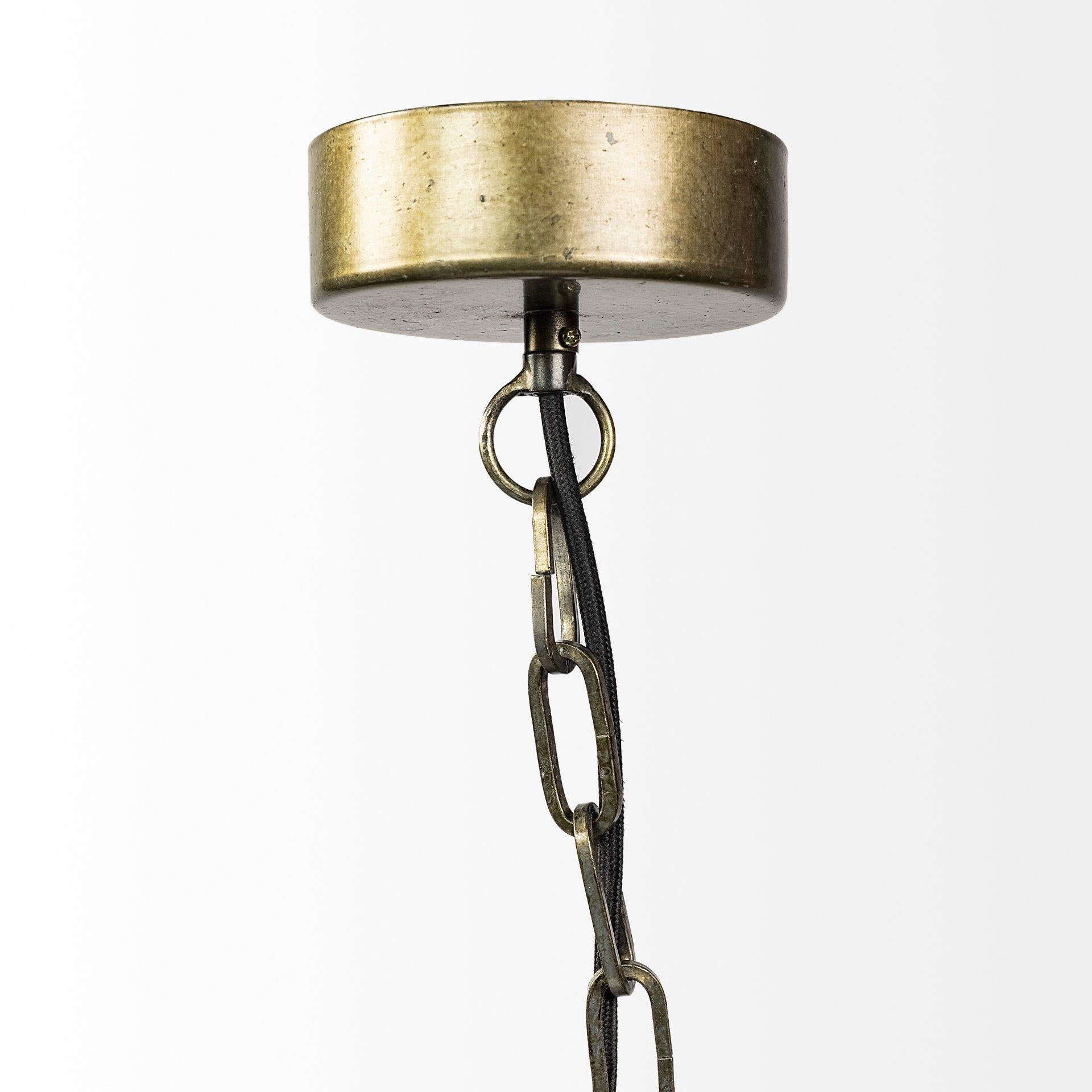Metal ceiling fixture with chain and cord.