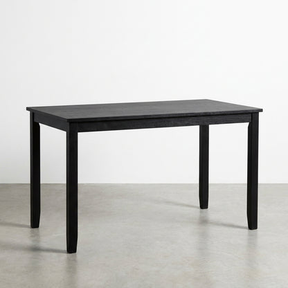 Simple black rectangular table with four legs.