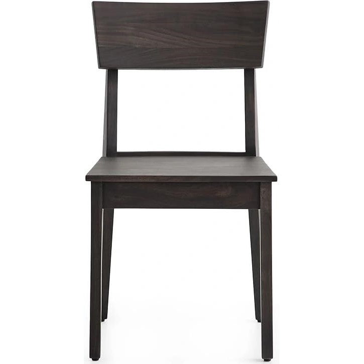 Dark wooden chair with simple, modern design.