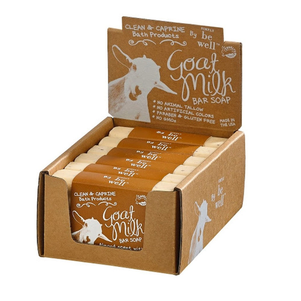 Box of goat milk bar soap with natural ingredients.