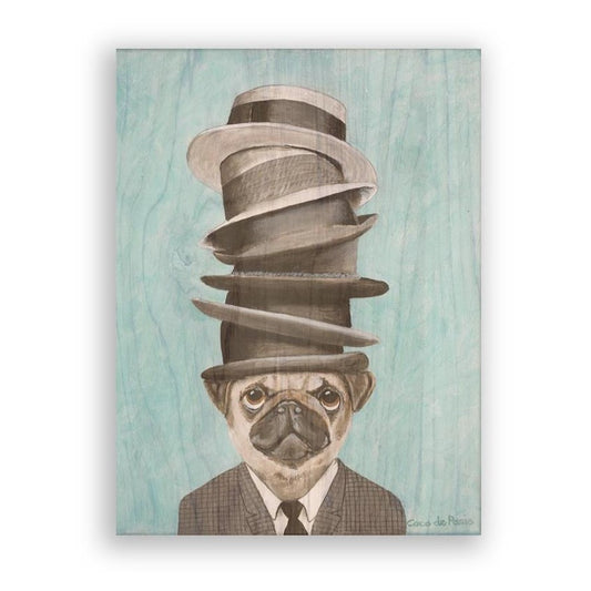 Picture of "Pug with Stacked Hat" Wood Block Art Print