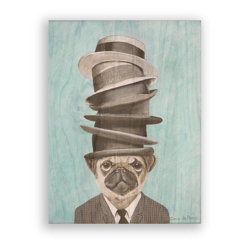 Picture of "Pug with Stacked Hat" Wood Block Art Print