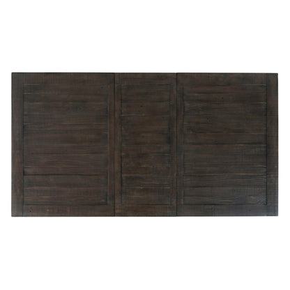 Dark wood panel with a three-section design.