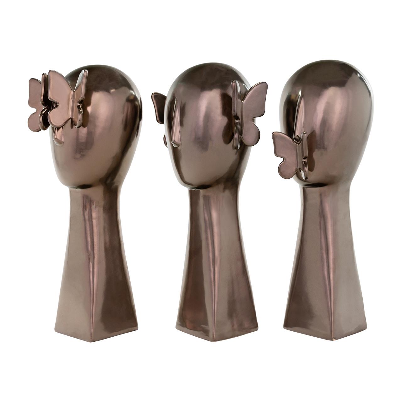 Picture of No Evil Butterfly Head Statuaries, Bronze