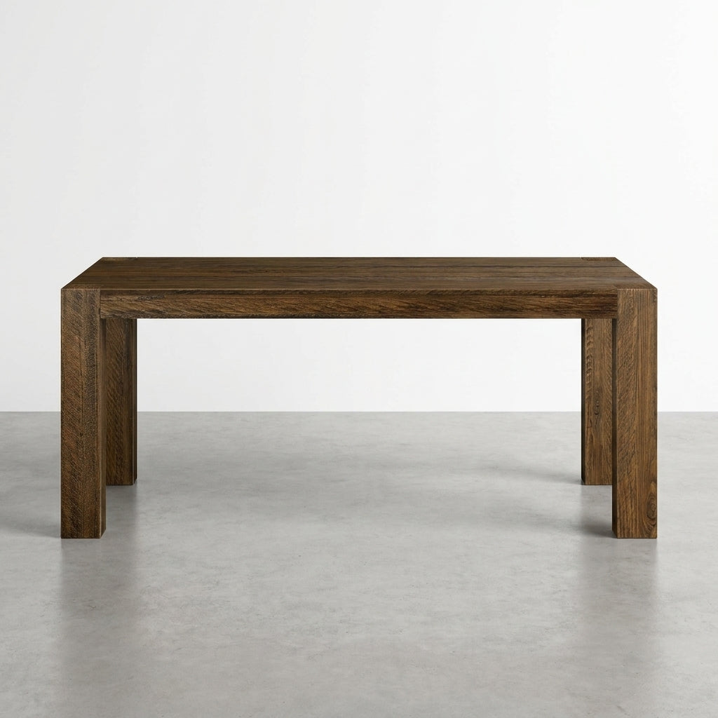 Dark wooden table with a simple, modern design.