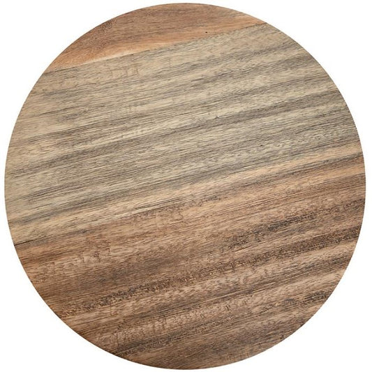 Round wooden surface with natural grain patterns.