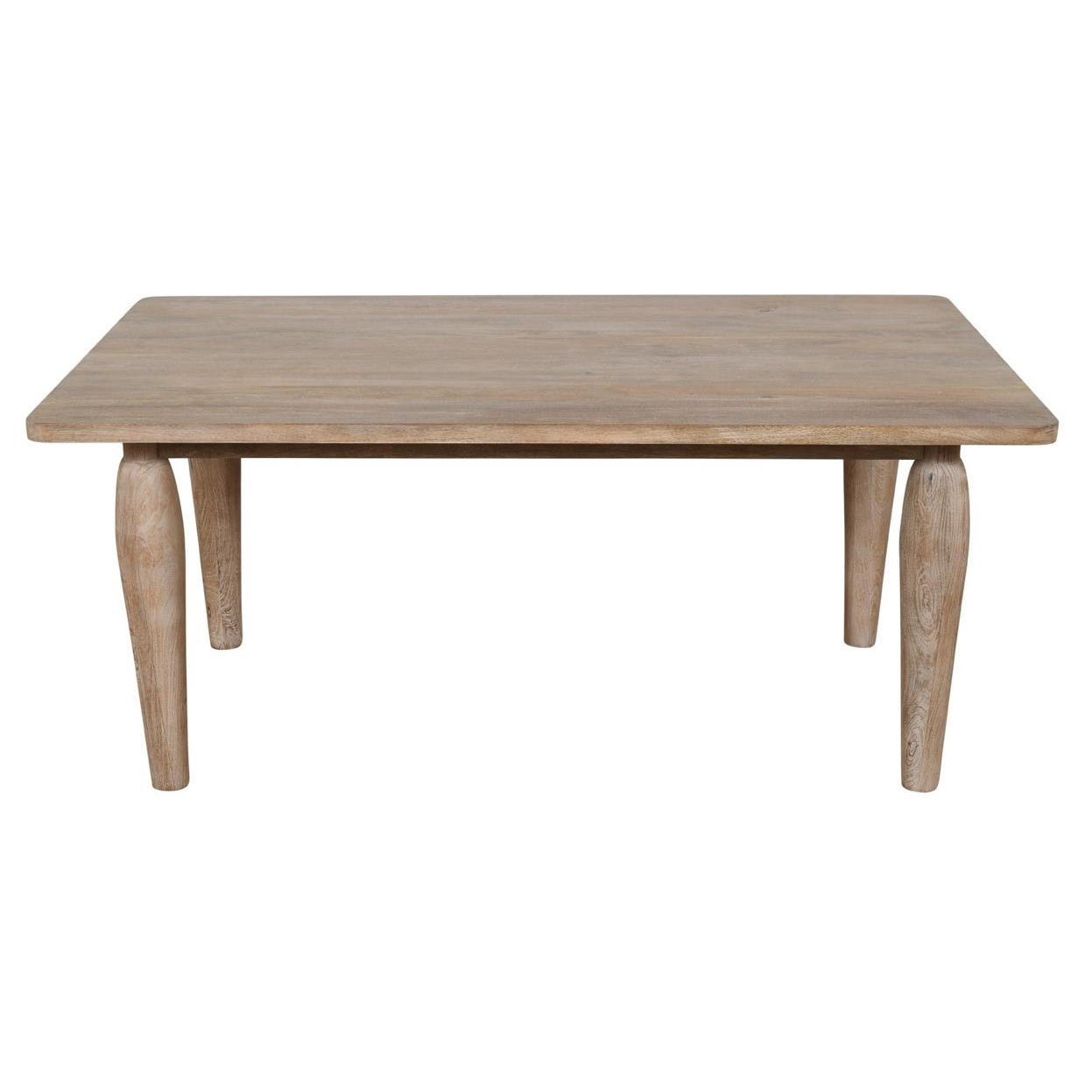 Rectangular wooden table with rounded legs.