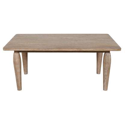 Rectangular wooden table with rounded legs.