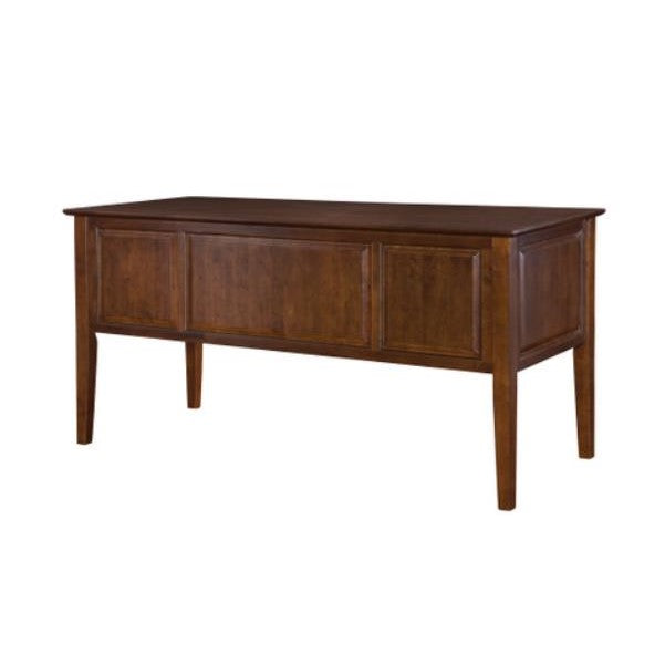 Wooden desk with simple design and paneled front.