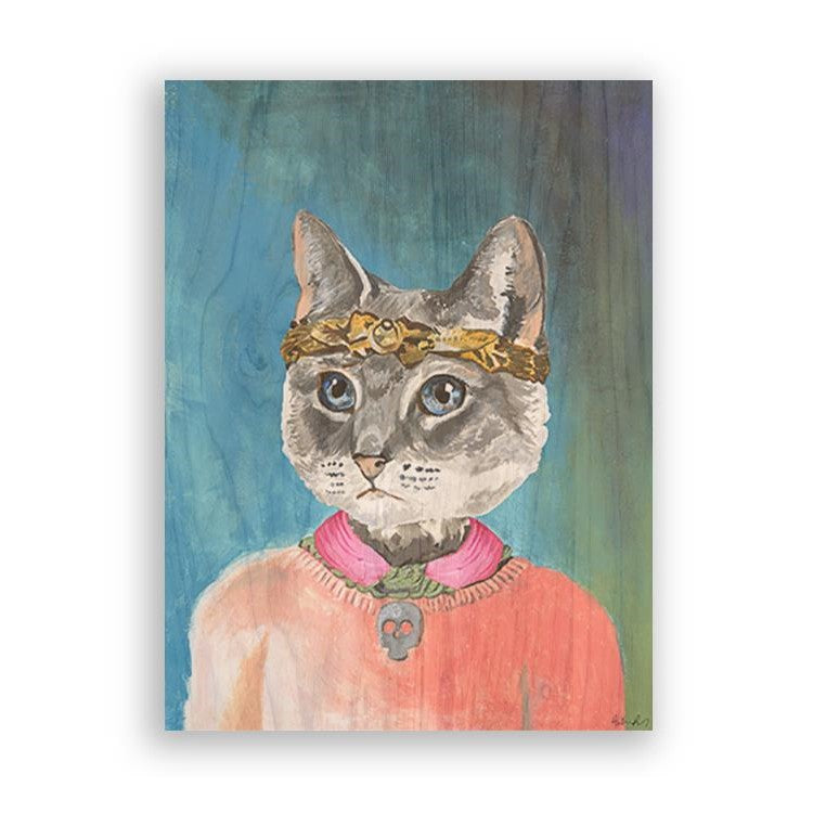 Picture of "Gucci Cat on Teal" Wood Block Art Print