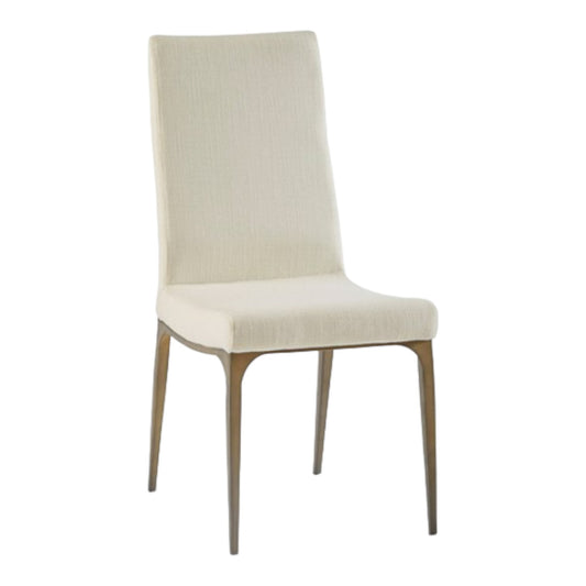 Modern beige chair with wooden legs.
