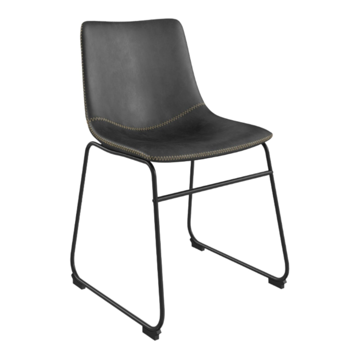 Black modern chair with metal legs and sleek design.