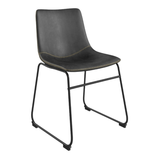 Black modern chair with metal legs and sleek design.