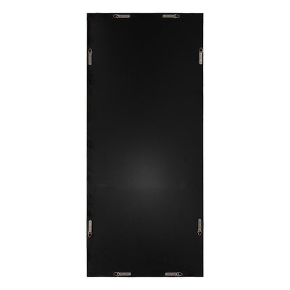 Rectangular black cloth backdrop with metal hooks on sides.