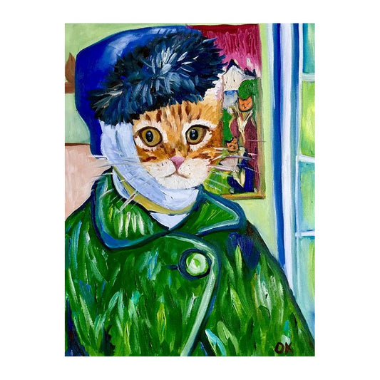 Picture of "Confused Cat La Van Gogh" Wood Block Art Print