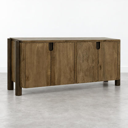 Wooden sideboard with four doors and a modern design.