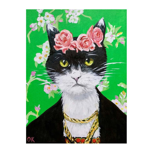 Picture of "Black Cat La Frida Kahlo" Wood Block Art Print
