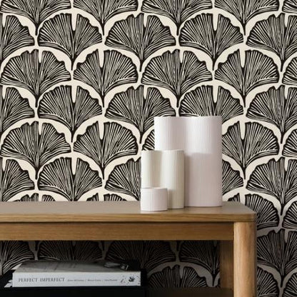 Picture of Feather Palm Black Single Roll Wallpaper 20.5"x16.5ft