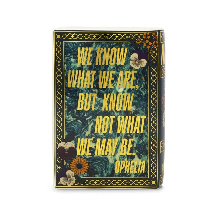 Book cover with Ophelia quote and floral border.