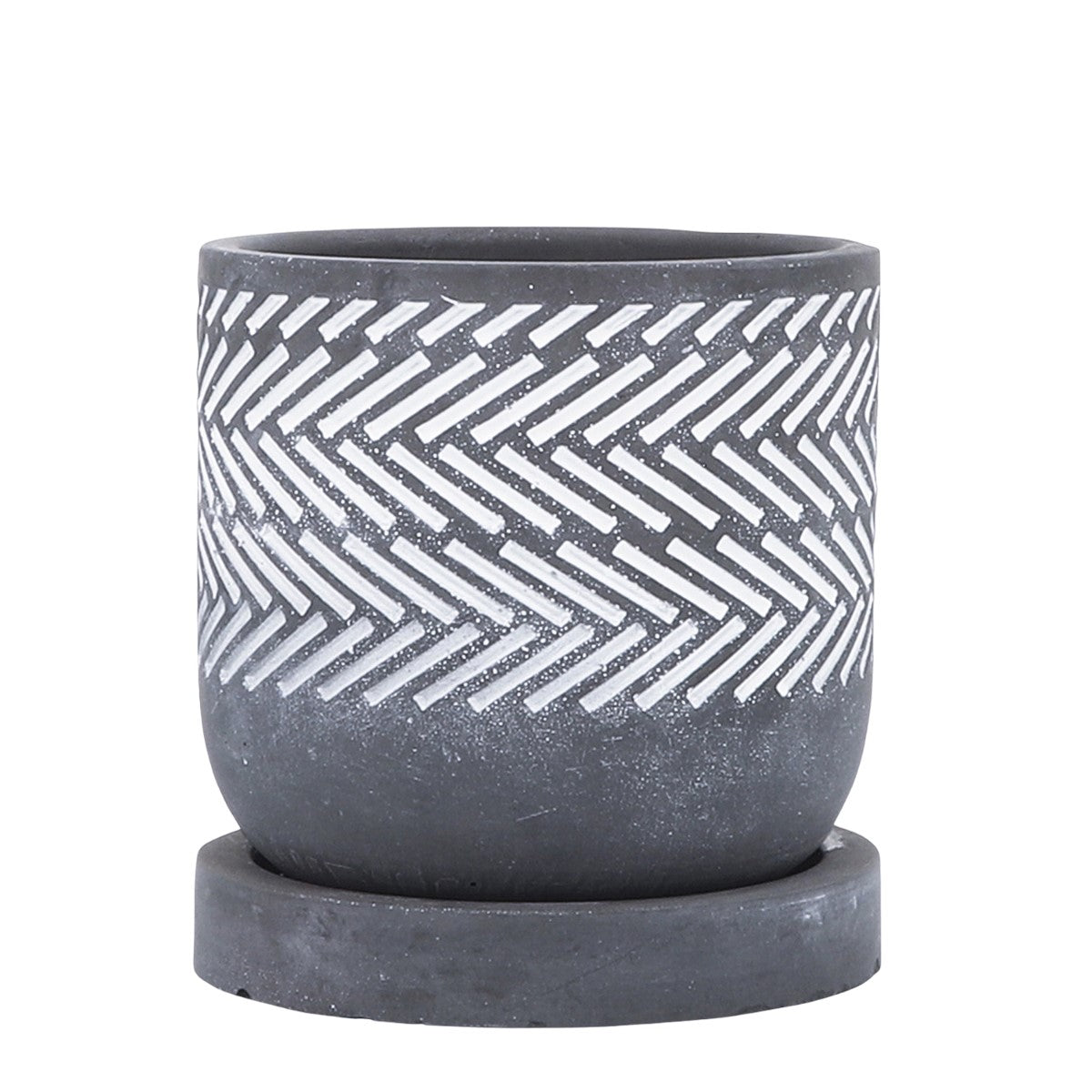 Picture of Planter and Saucer with Slash Pattern, 5" Size Gray