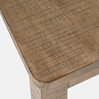 Wooden chair with vertical slatted backrest, rear view.