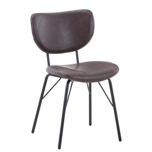Brown leather chair with black metal legs.