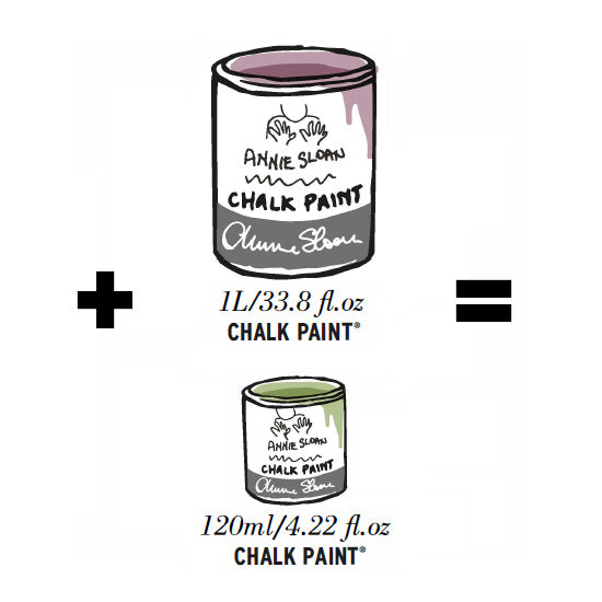 A sketch of a 1 Liter Can of Annie Sloan Chalk Paint with a 120 mL tin of Annie Sloan Chalk Paint