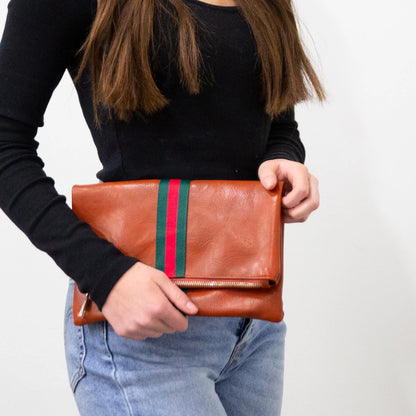 Preppy Stripe Foldover Clutch - Red/Green Stripe