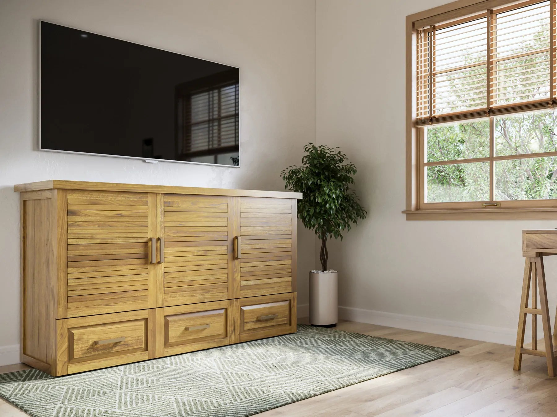 Best Chest Saugatuck murphy cabinet bed in Natural Teak, closed, in a home office